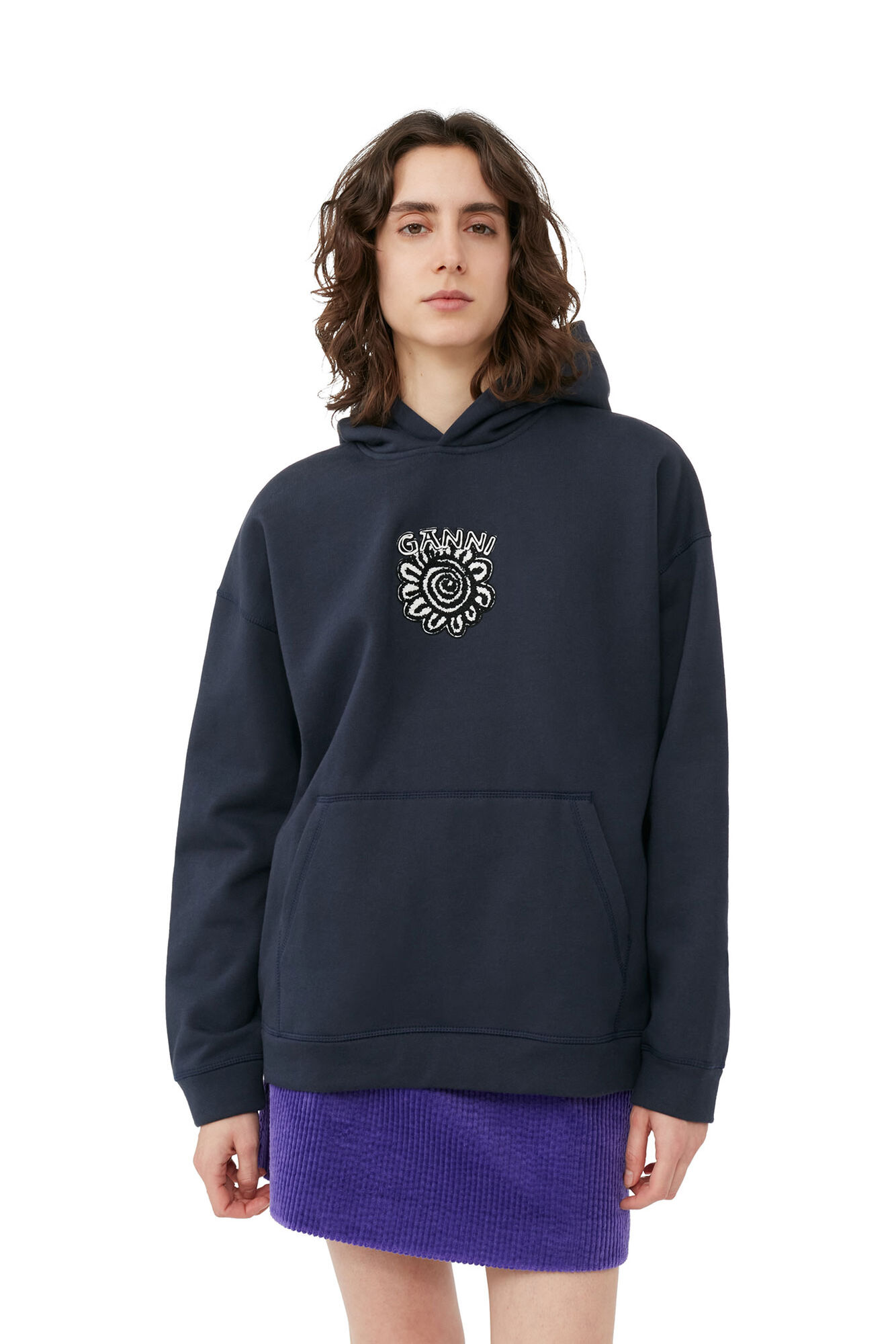 Blue Oversized Isoli Flower Hoodie, Cotton, in colour Sky Captain - 4 - GANNI
