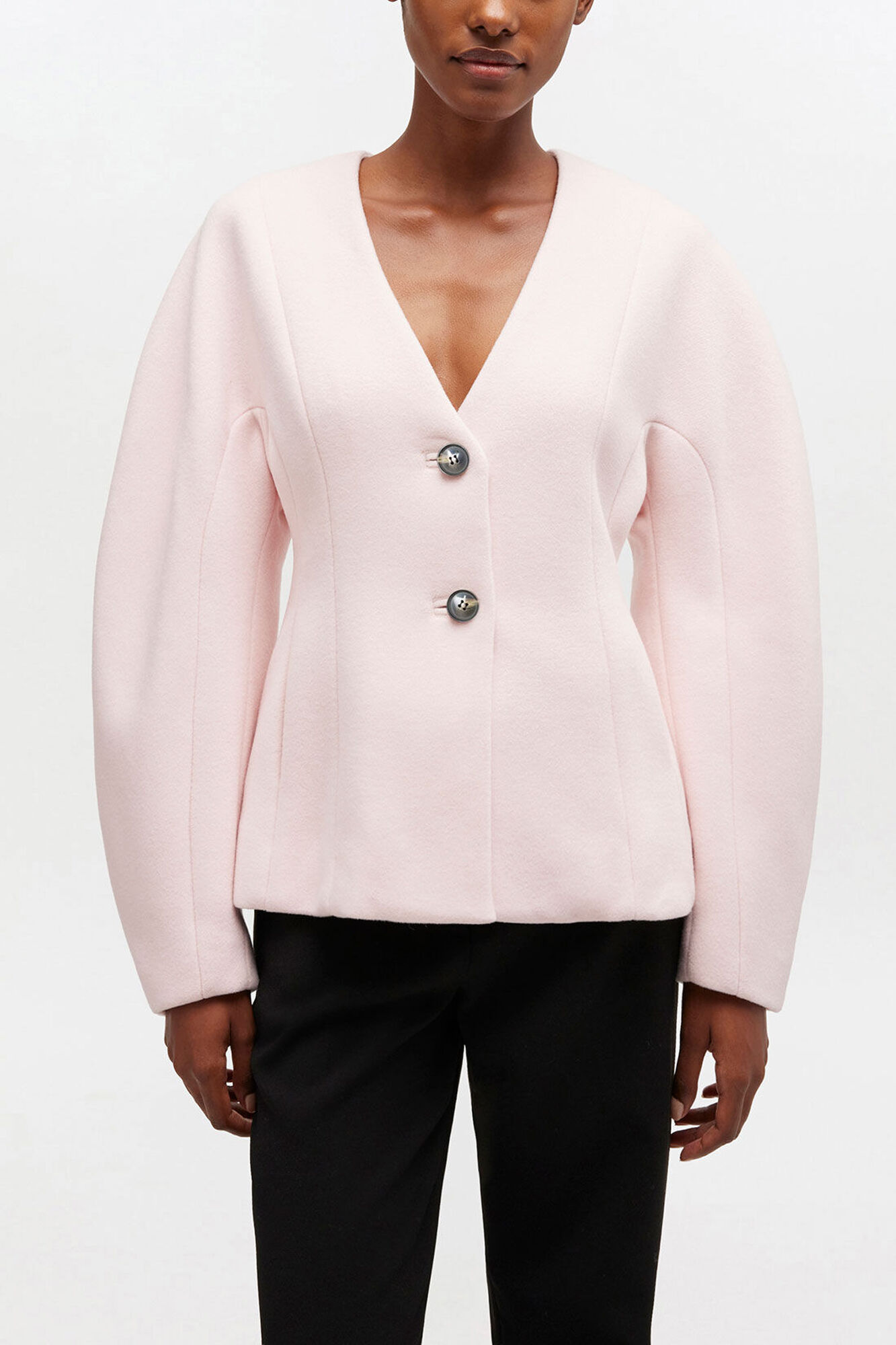 Pink Wool Blazer, Wool, in colour Ballerina - 2 - GANNI