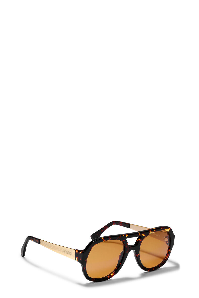 Brown Chunky Aviator Sonnenbrille, Acetate, in colour Brandy Brown - 2 - GANNI