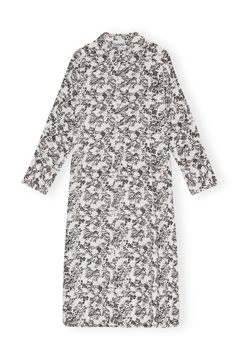 Floral Viscose Twill Oversized Shirt Kleid, Ecovero Viscose, in colour Egret - 1 - GANNI