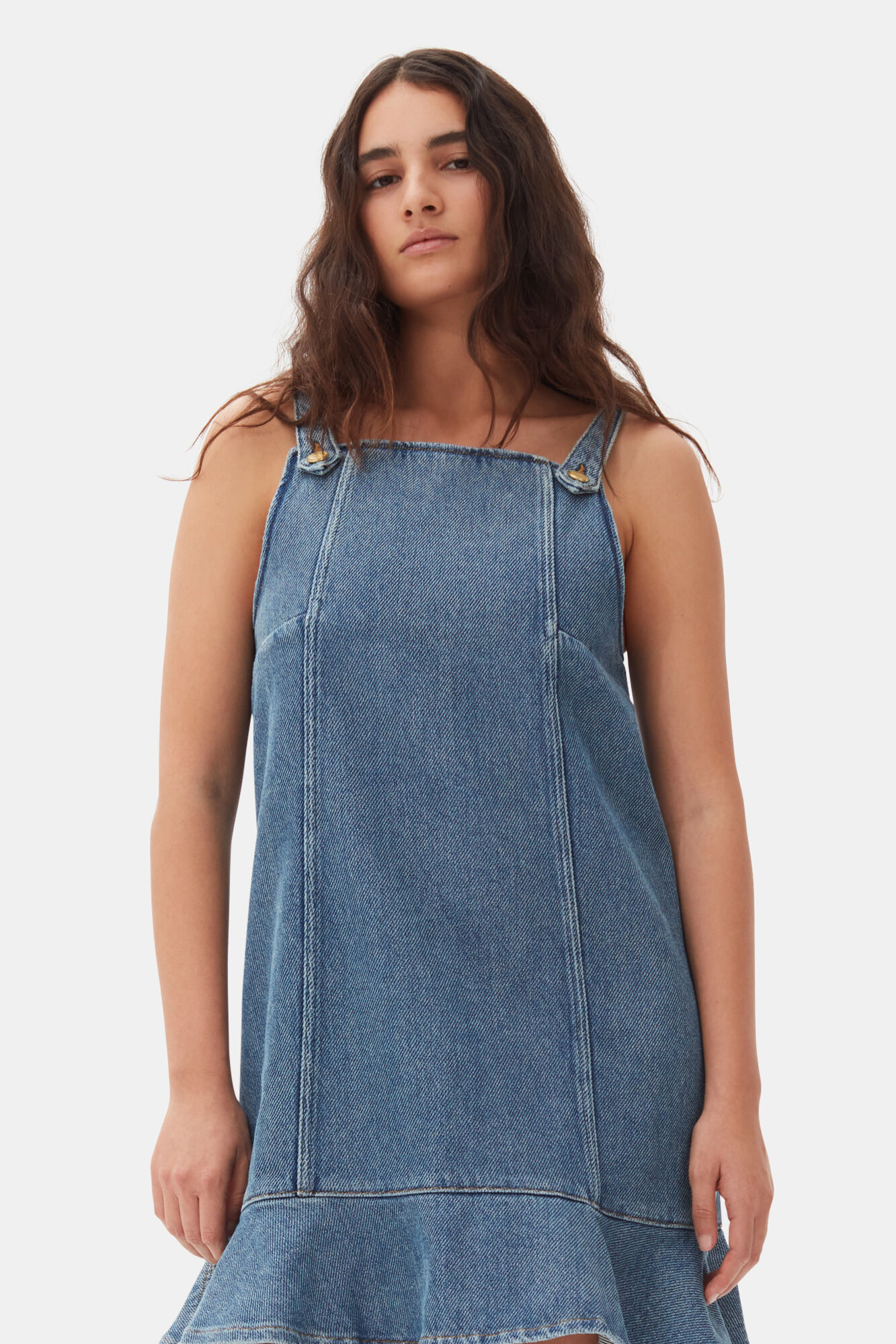 Blue Denim Mini Kleid, Cotton, in colour Tint Wash - 2 - GANNI
