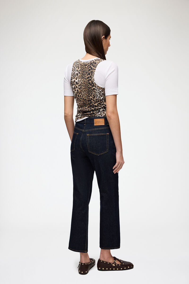 Betzy Cropped Jeans in Dark Rinse Denim, Organic Cotton, in colour Rinse - 2 - GANNI