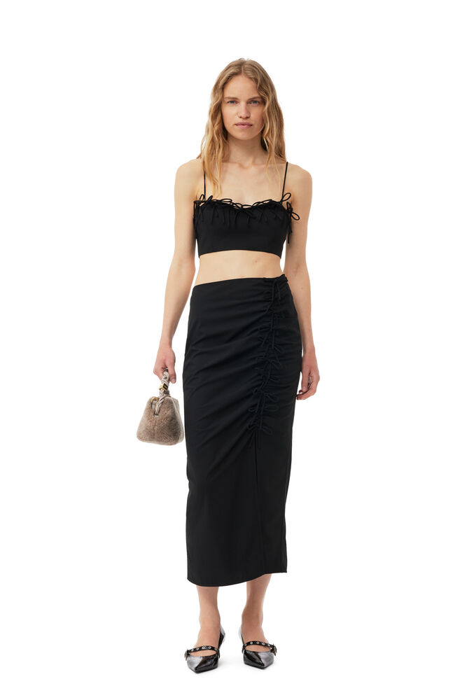 GANNI Black Drapey Melange Midi Skirt