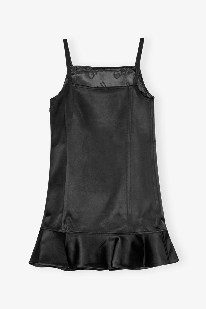 Black Duchesse Satin Mini Dress, Recycled Polyester, in colour Black - 2 - GANNI