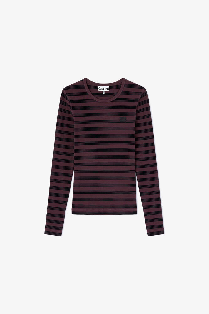 Geripptes Langarmshirt mit Streifen, Chocolate Plum