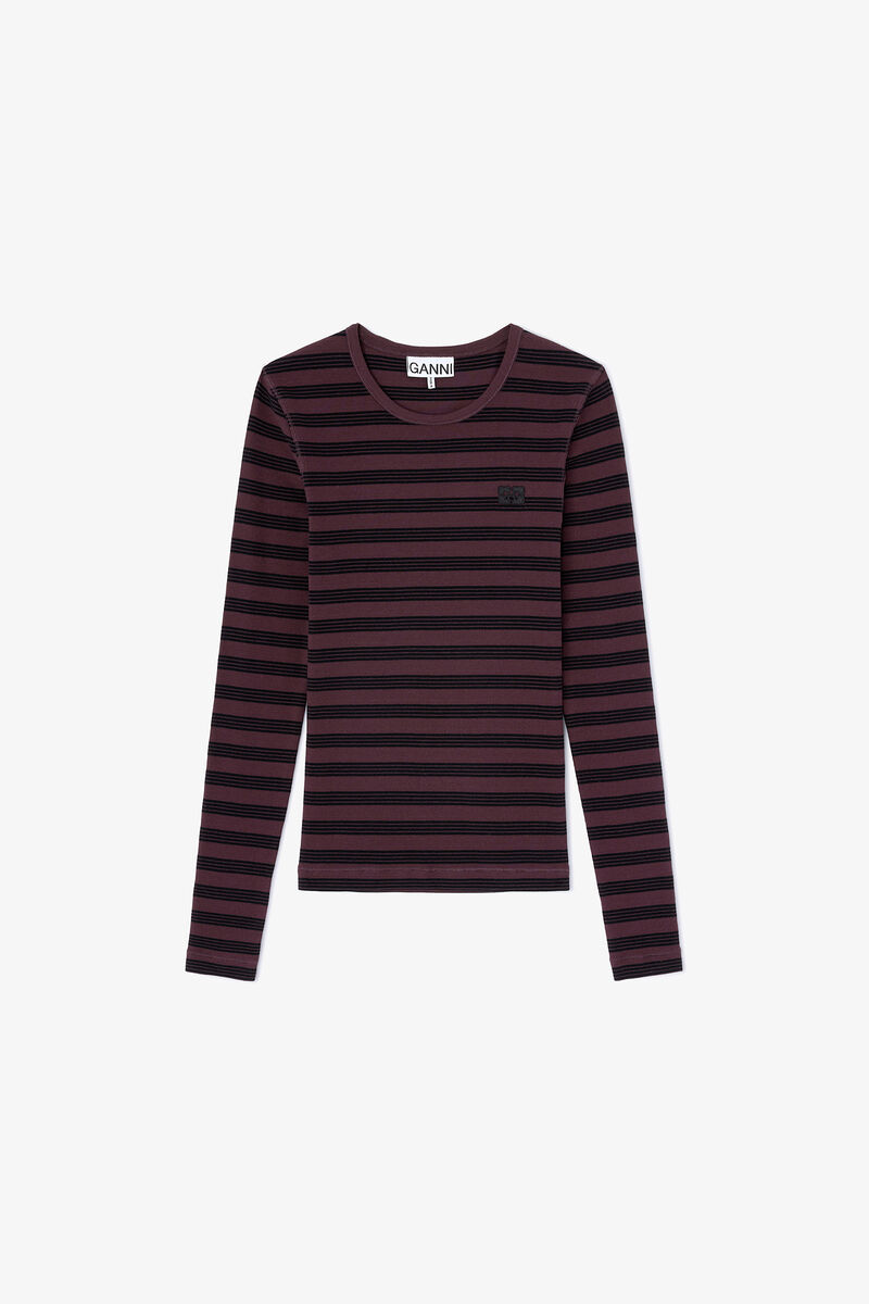 Manches longues &agrave; rayures, Organic Cotton, in colour Chocolate Plum - 1 - GANNI
