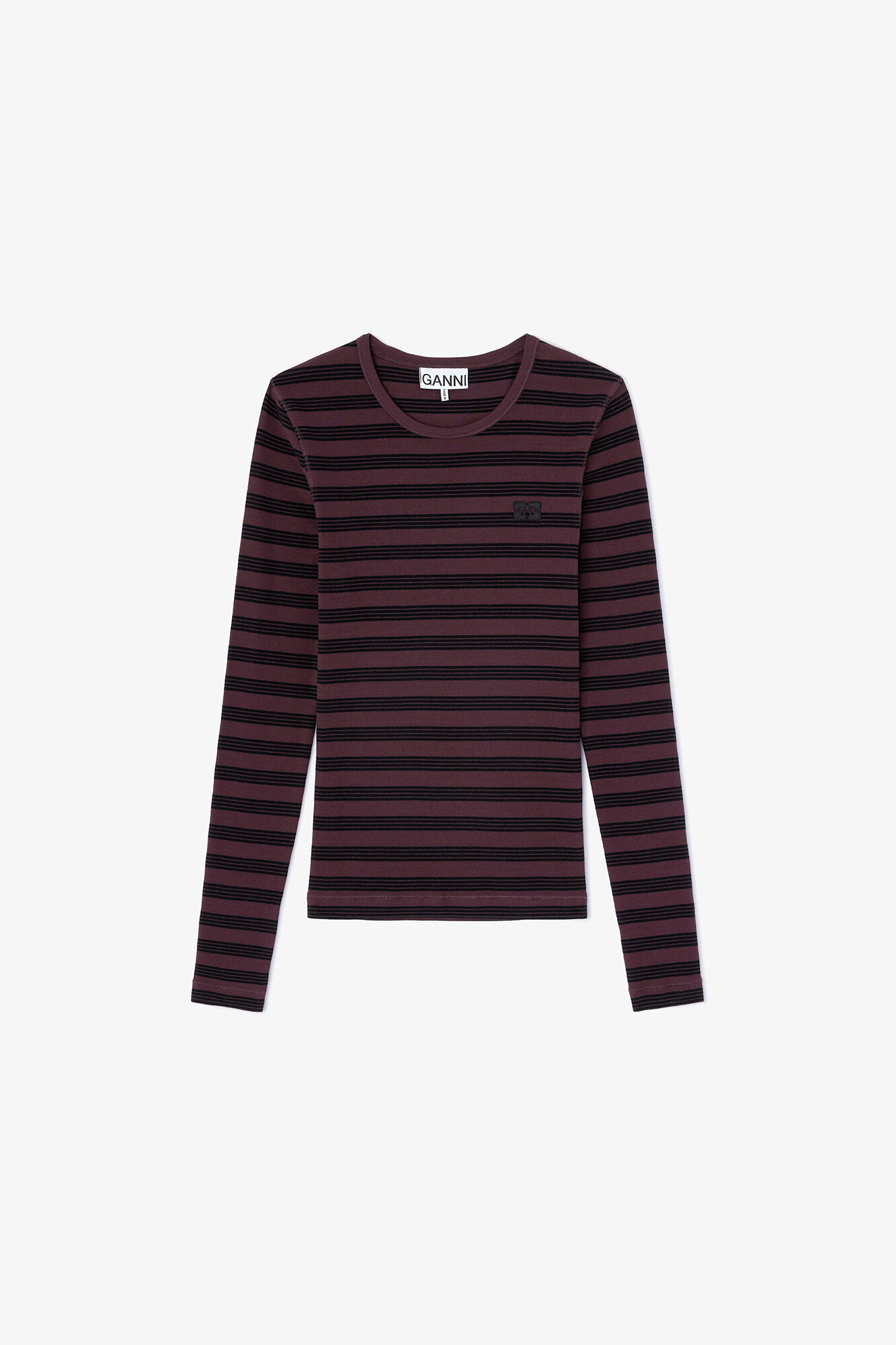 Manches longues &agrave; rayures, Organic Cotton, in colour Chocolate Plum - 1 - GANNI