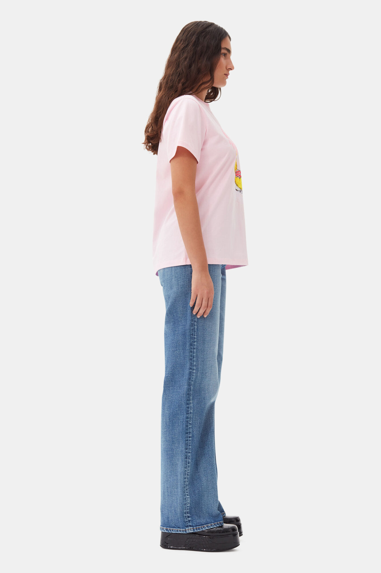 Pink Basic Jersey Grapefruit Relaxed T-Shirt, Cotton, in colour Chalk Pink - 3 - GANNI