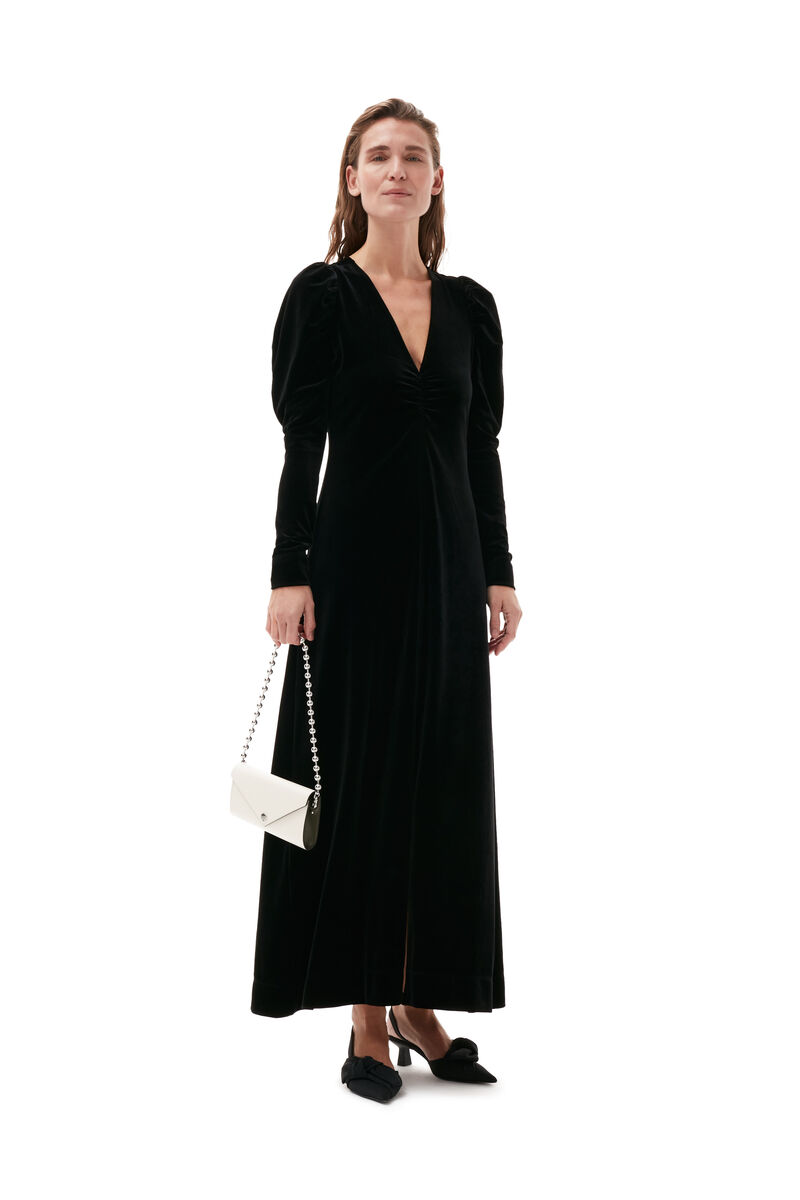 Robe longue en velours, Recycled Polyester, in colour Black - 1 - GANNI