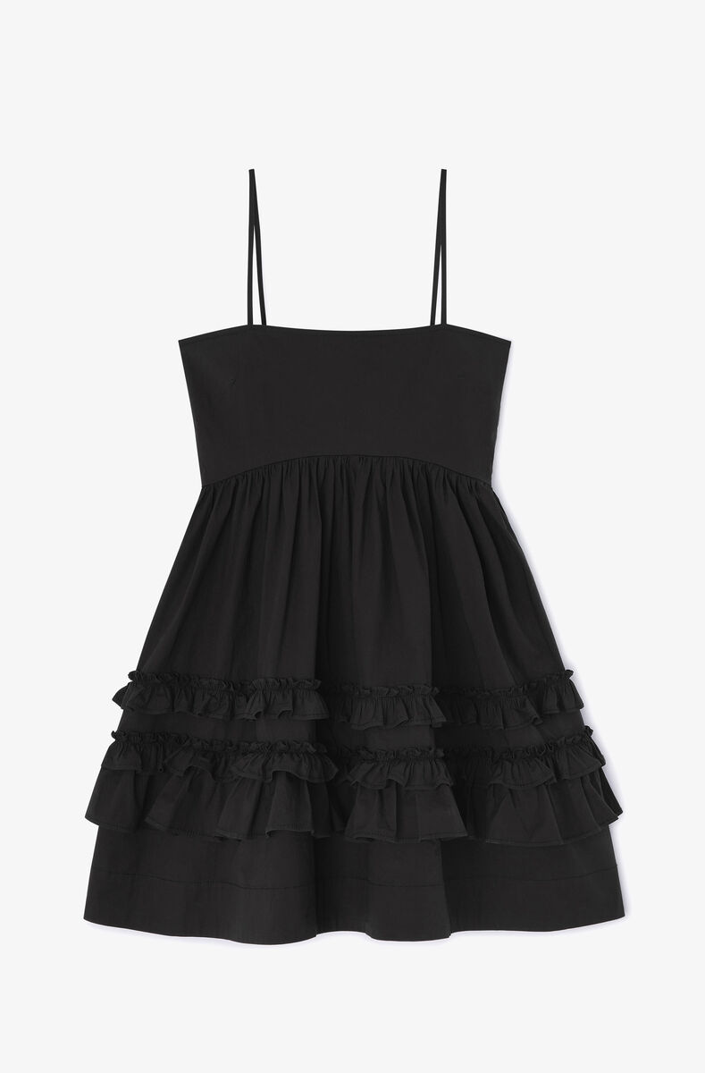 Black Mini Frill Dress, Organic Cotton, in colour Black - 1 - GANNI