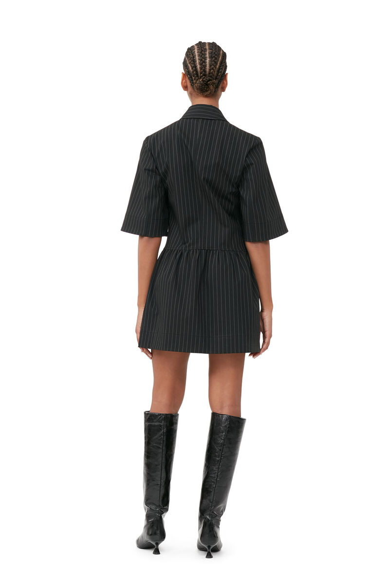 Randig miniklänning, Elastane, in colour Black - 3 - GANNI