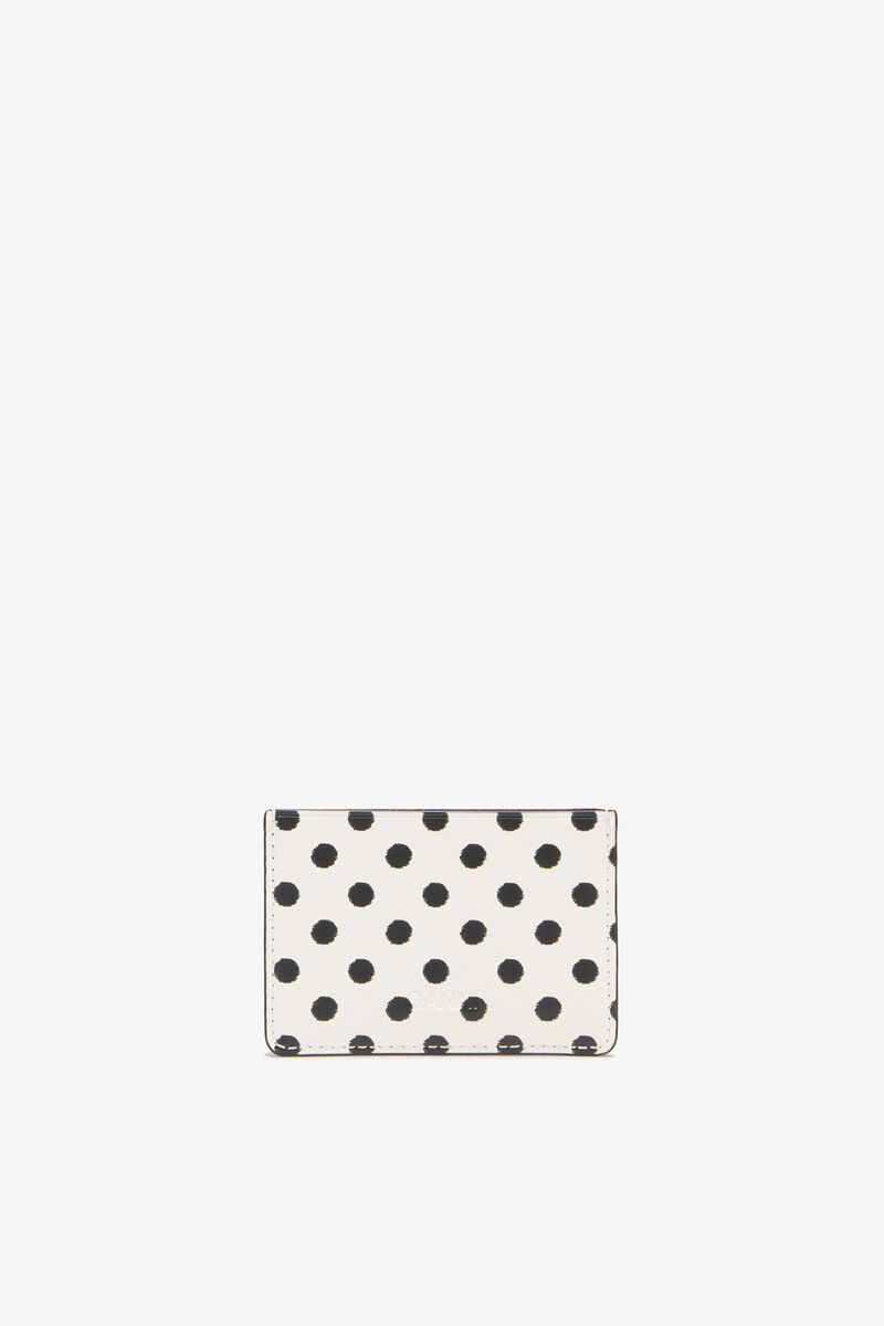 Polka-Dot GANNI Bou Card Holder, Polyester, in colour Egret - 2 - GANNI