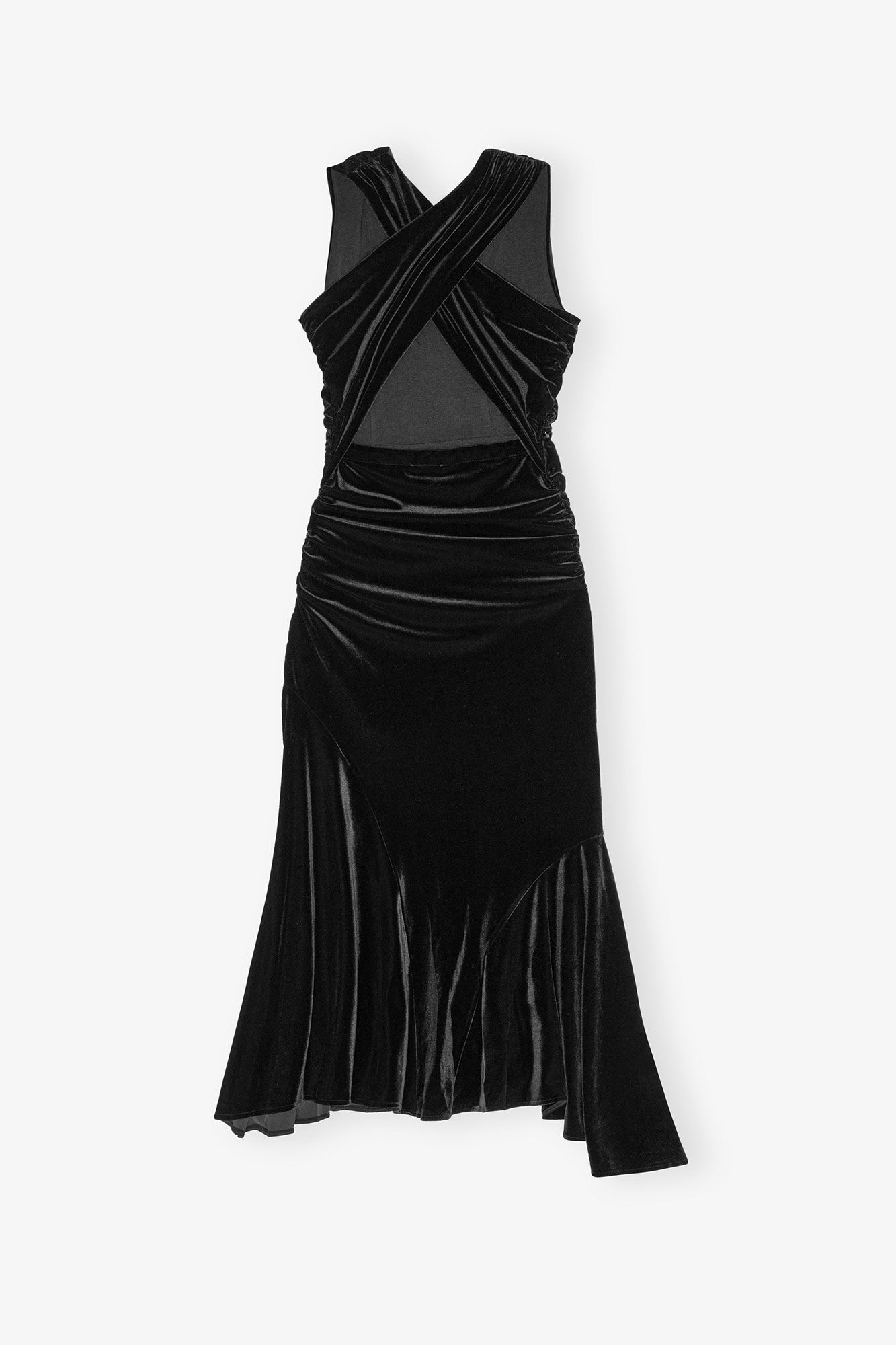 Black Velvet Ruched Dress, Recycled Polyester, in colour Black - 2 - GANNI