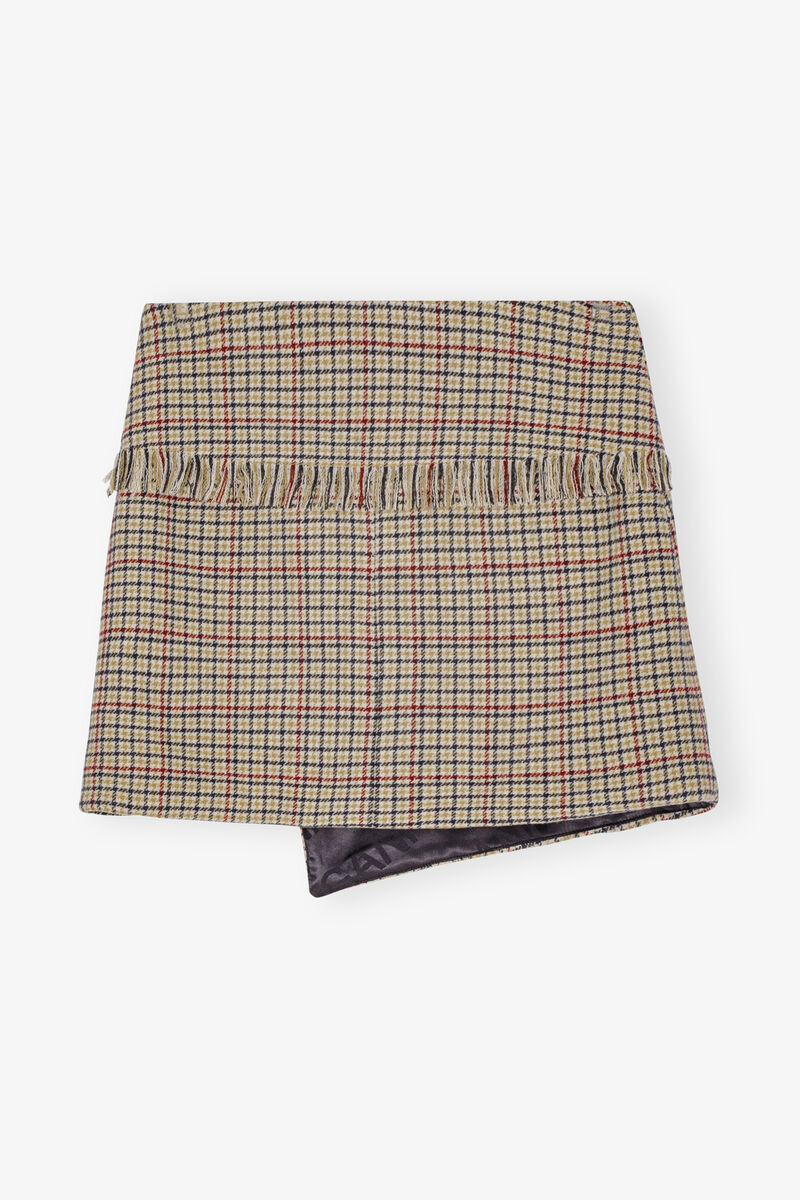 Check Asymmetrical Wrap Mini Skirt, Nylon, in colour Tiger's Eye - 2 - GANNI
