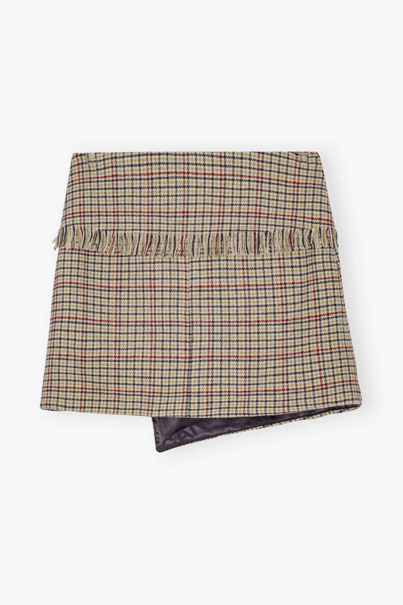 Check Asymmetrical Wrap Mini Skirt, Nylon, in colour Tiger's Eye - 2 - GANNI