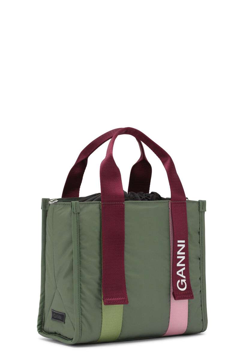 Green Small Tech Tote, Recycled Polyester, in colour Kalamata - 2 - GANNI