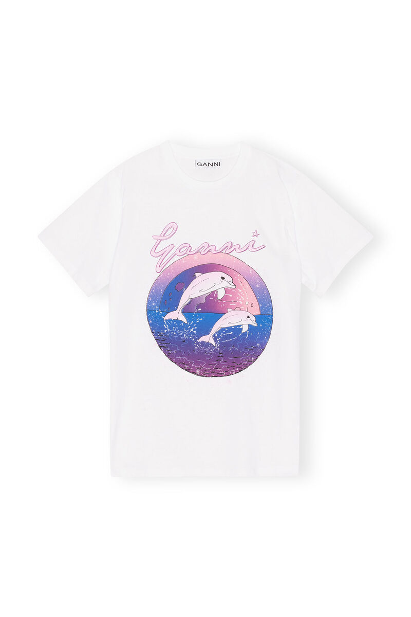 Relaxed Dolphin T-shirt, Cotton, in colour Bright White - 1 - GANNI