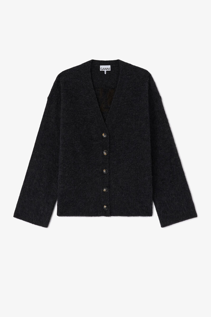 Dark Grey Banana Cardigan, Alpaca, in colour Phantom - 1 - GANNI