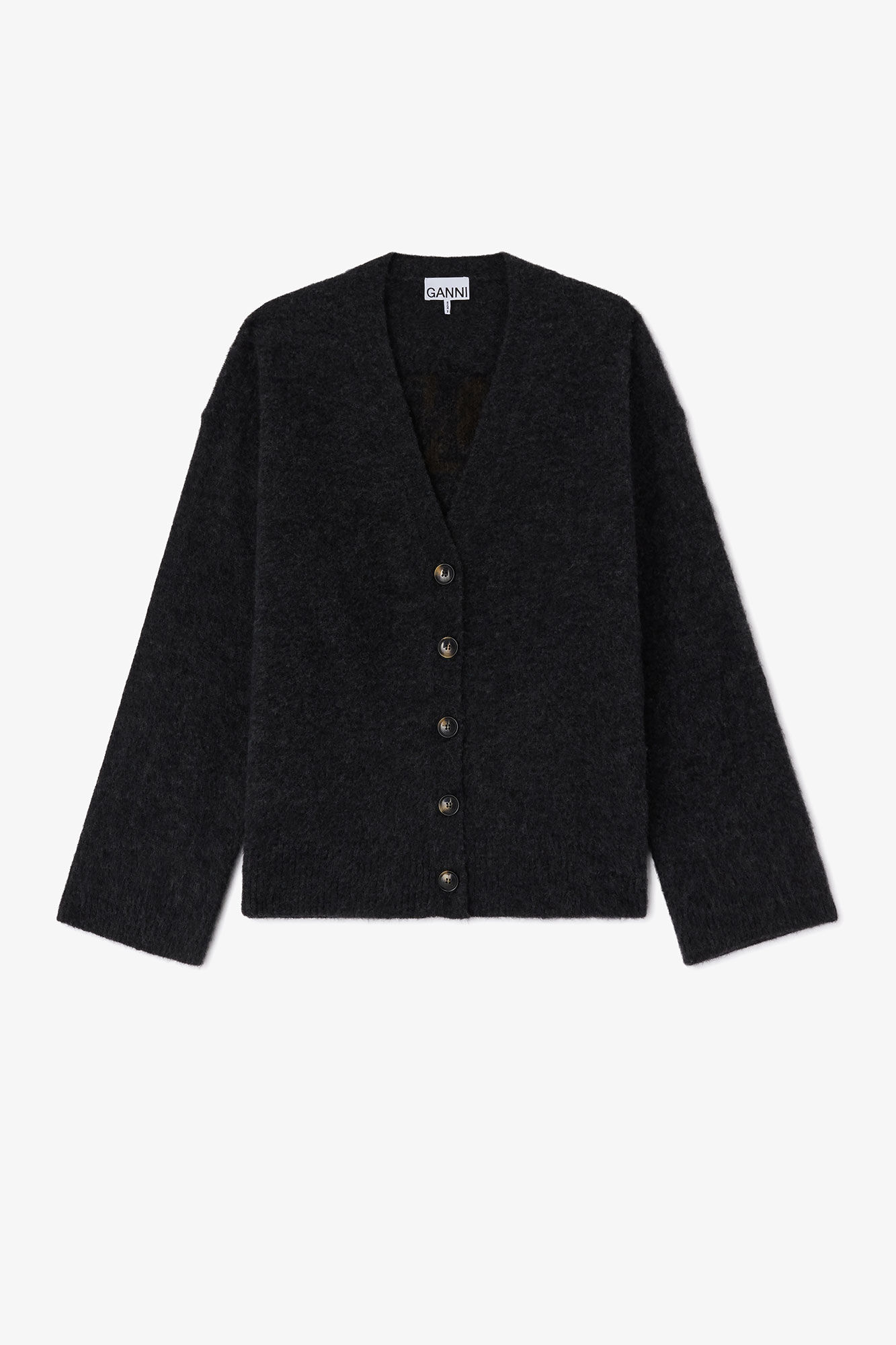 Dark Grey Banana Cardigan, Alpaca, in colour Phantom - 1 - GANNI