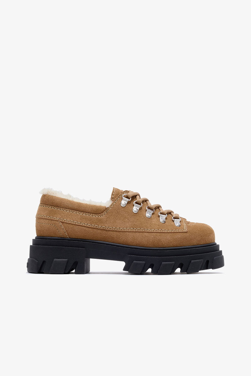 Brown Cleated Derbies, Lyocell, in colour Cognac - 1 - GANNI