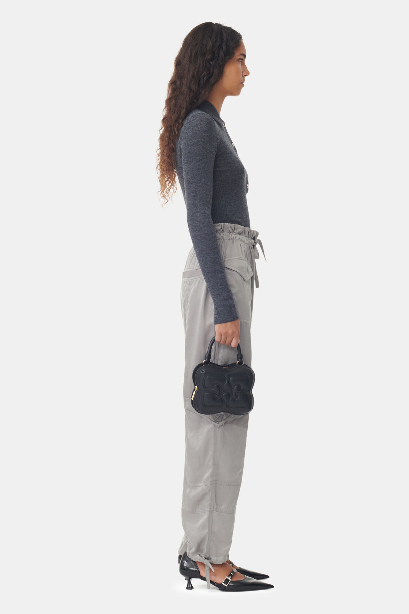 Black Small Butterfly Top Handle Bag, Polyester, in colour Black - 2 - GANNI