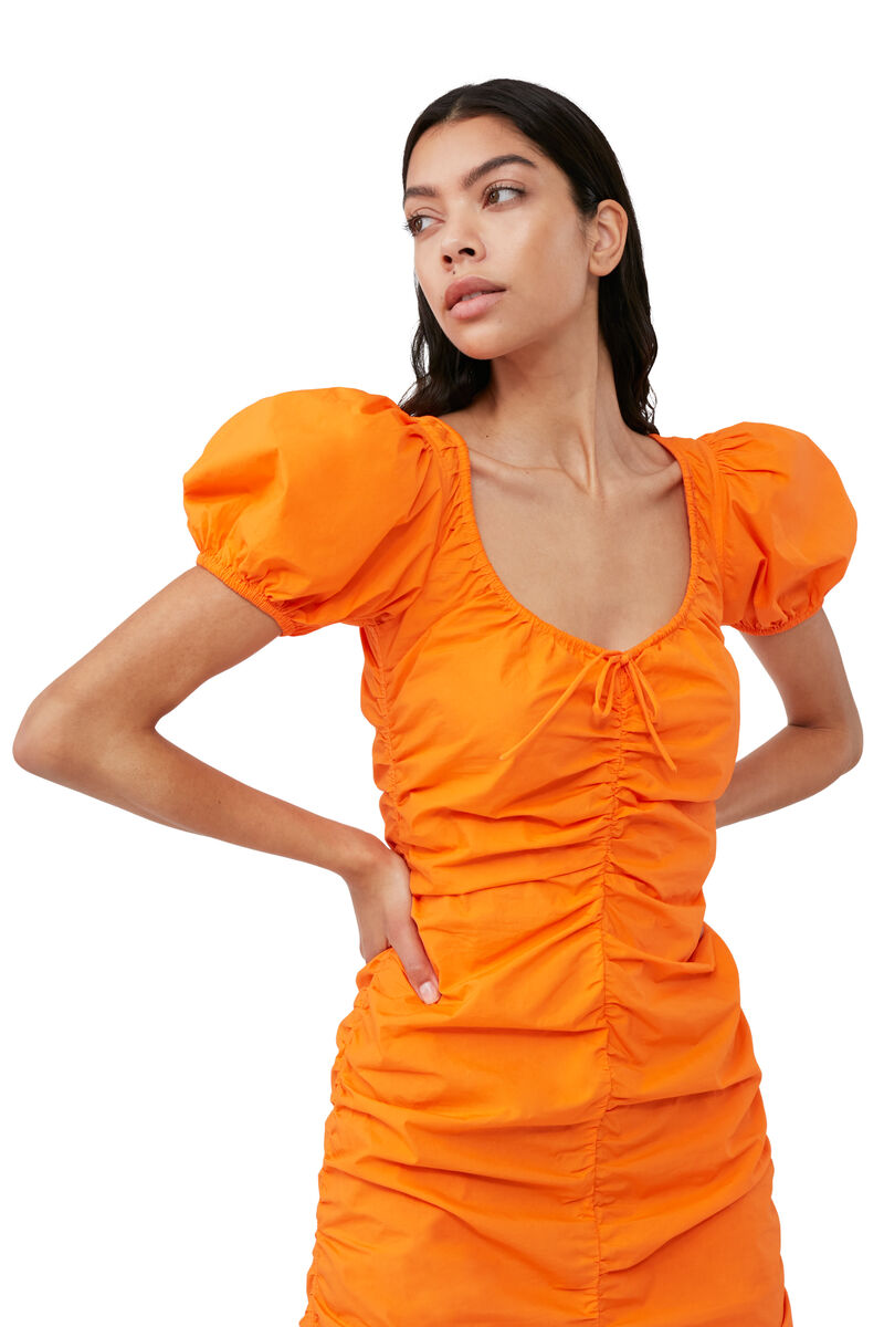 Cotton Poplin Mini Dress, Cotton, in colour Vibrant Orange - 4 - GANNI