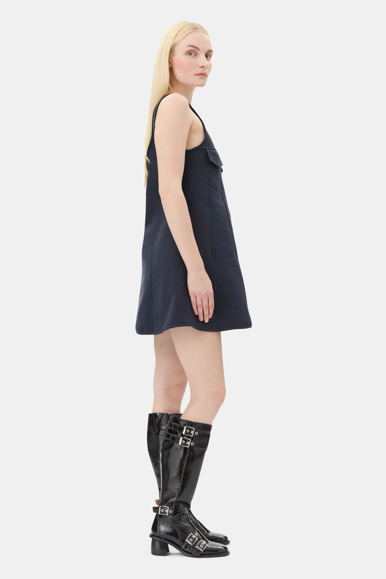 Dark Blue Mini Dress, Cotton, in colour Sky Captain - 3 - GANNI