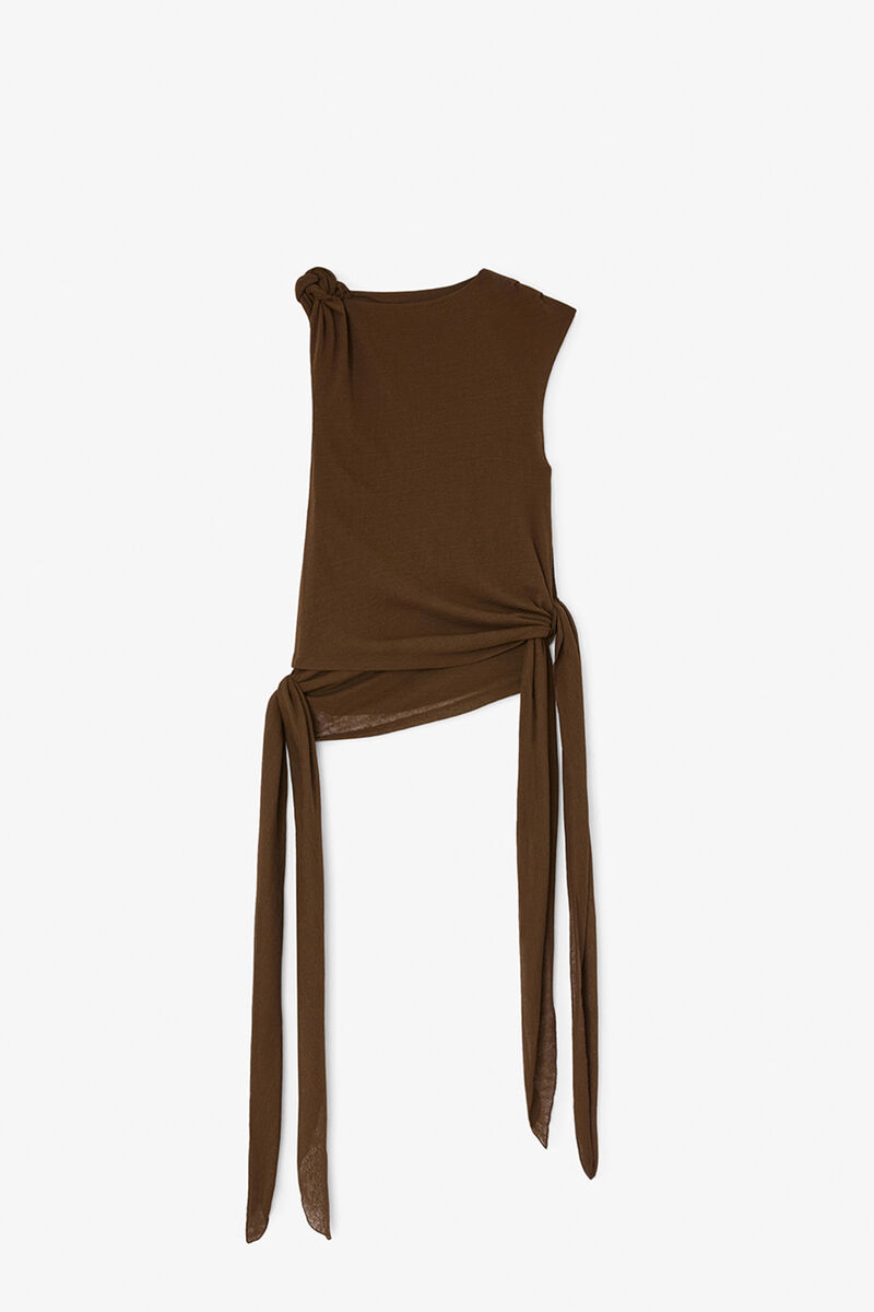Top i marl mesh, Recycled Polyester, in colour Demitasse - 1 - GANNI
