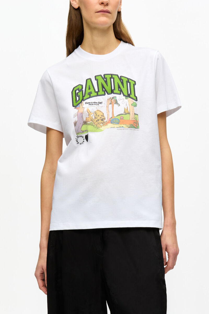 White Basic Jersey Poppy Relaxed T-shirt, Organic Cotton, in colour Bright White - 1 - GANNI