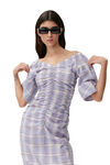 Seersucker Midi Dress, Cotton, in colour Check Persian Violet - 6 - GANNI