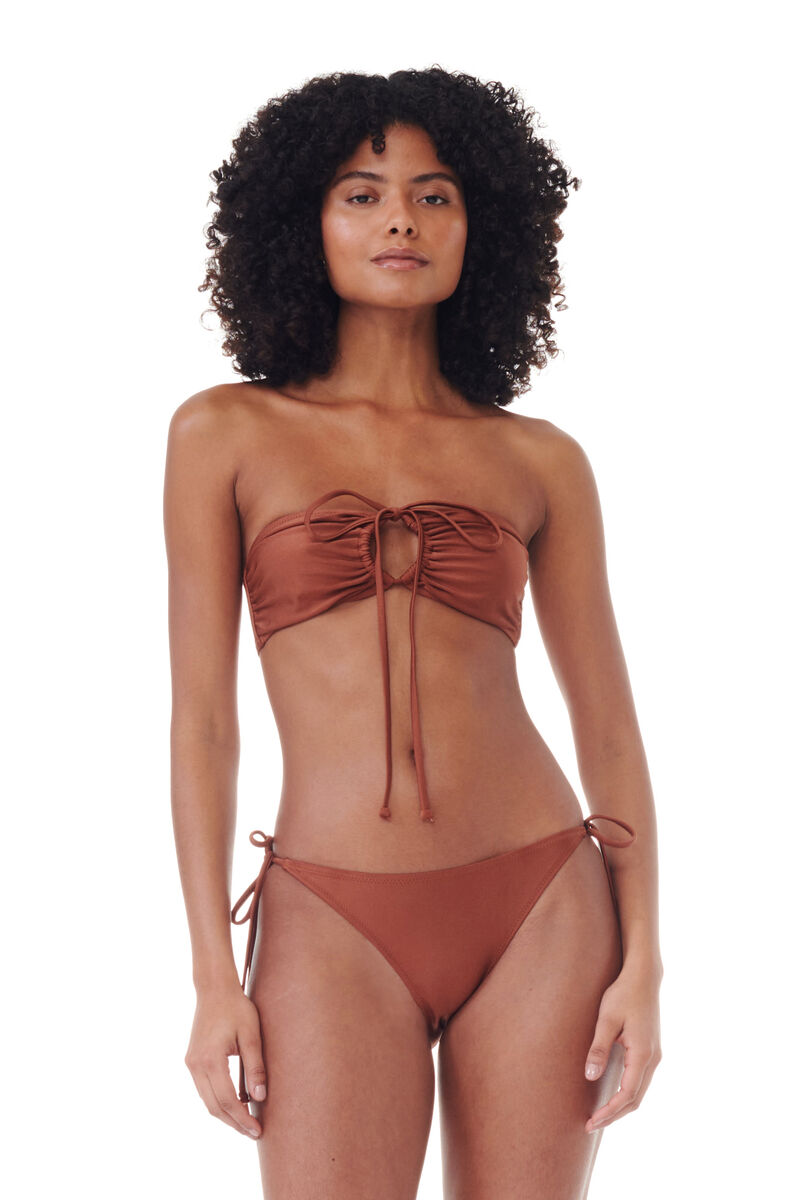 Brown Open Bandeau Bikini Top, Nylon, in colour Copper Brown - 1 - GANNI