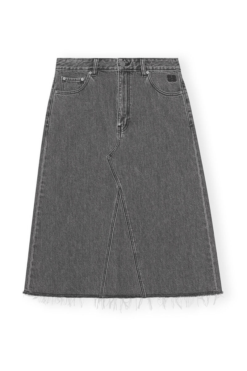 Re-Cut Denim Midi Skirt, Cotton, in colour Washed Black/Black - 1 - GANNI