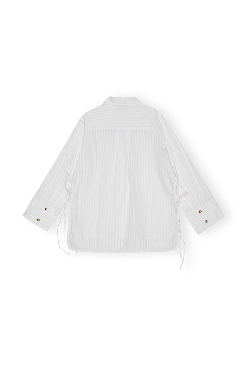 White Tonal Stripe Oversized Shirt, Cotton, in colour Bright White - 2 - GANNI