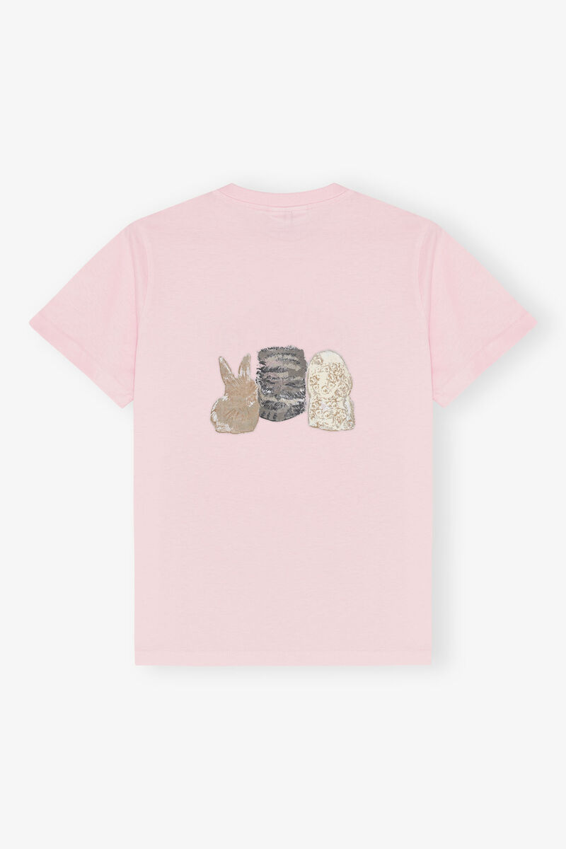 T-shirt with Animals, Organic Cotton, in colour Chalk Pink - 2 - GANNI