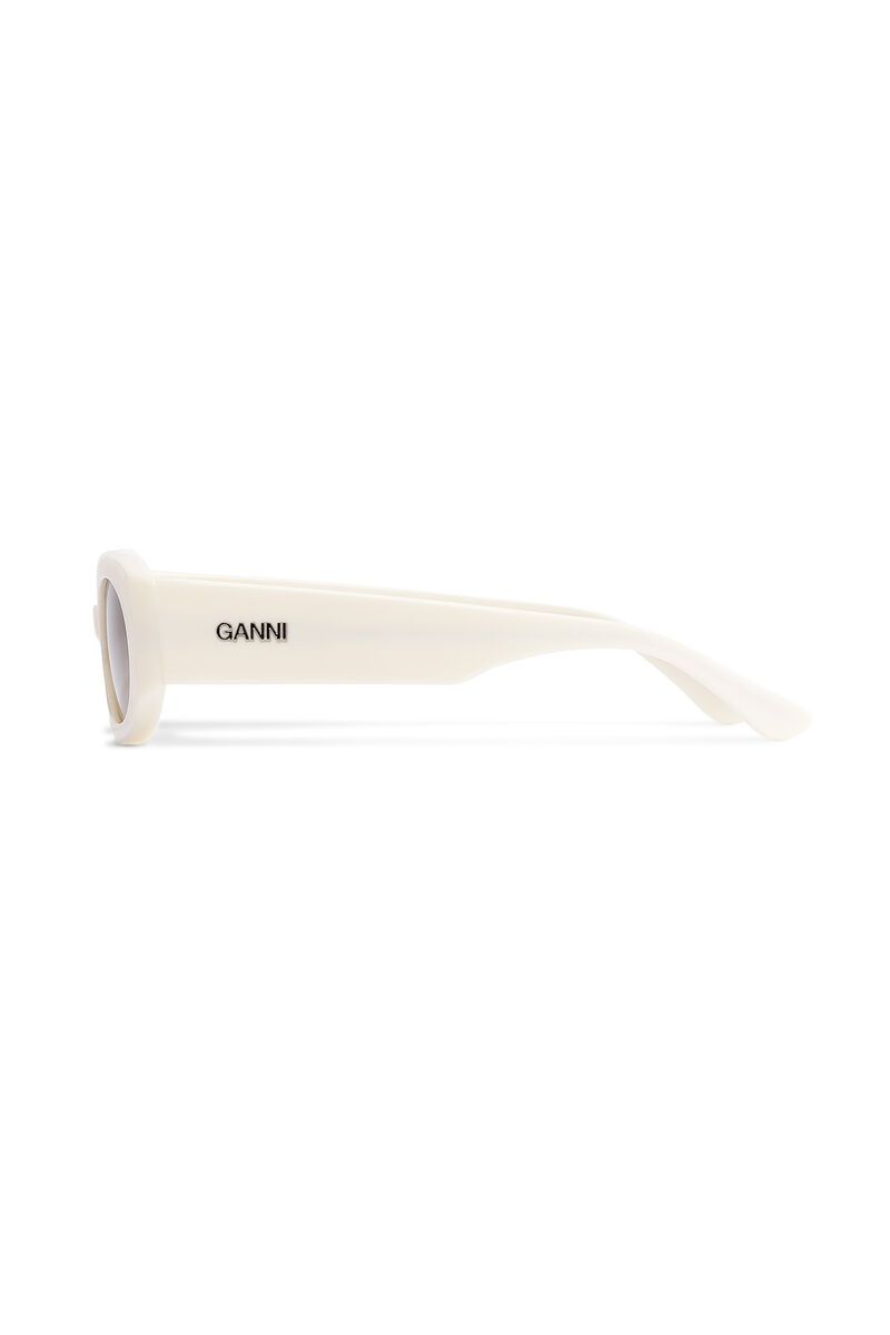 Biodegradable Acetate Oval Sunglasses, Biodegradable Acetate, in colour Egret - 2 - GANNI