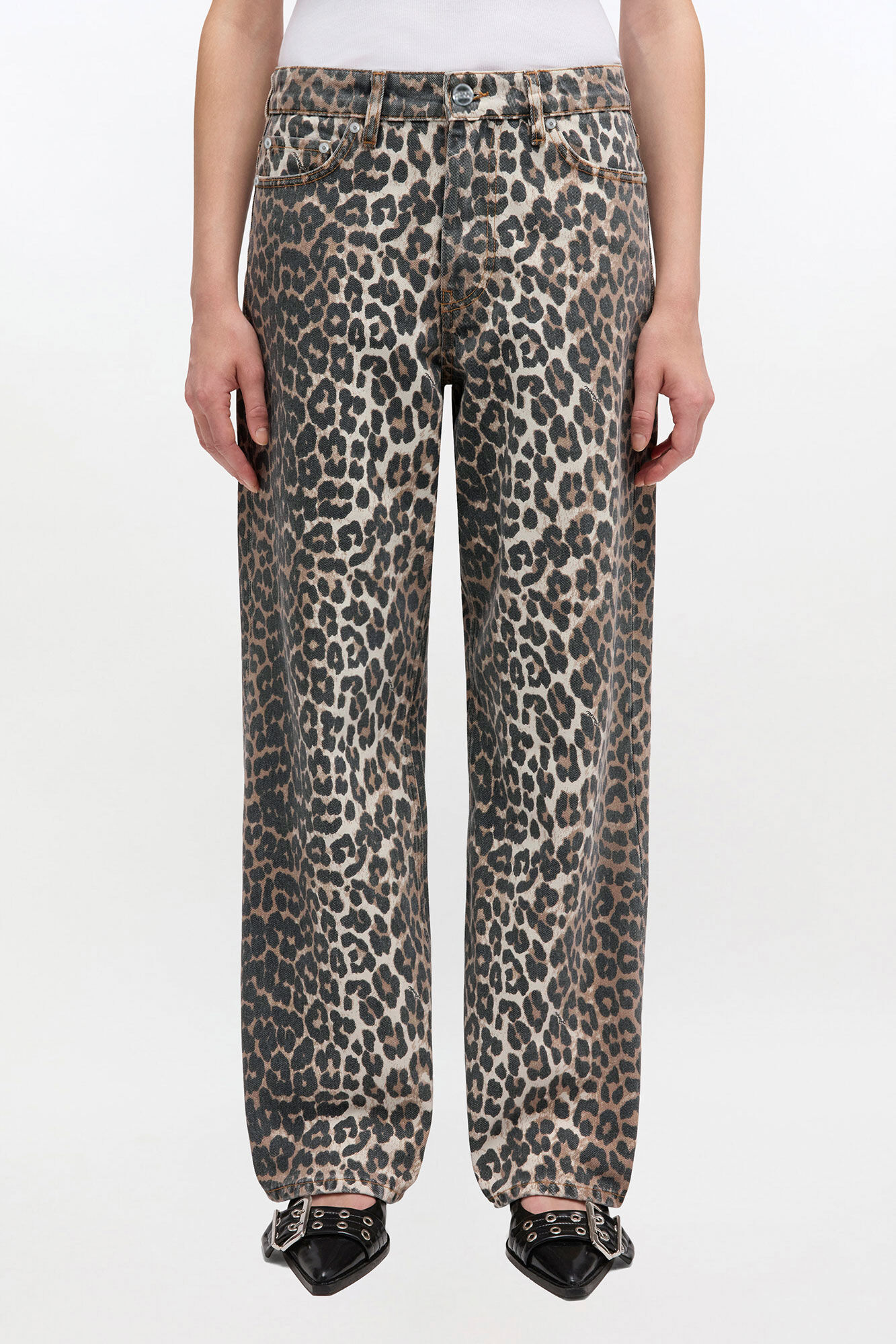 Ganni Leopard Print Izey Pants - Woman Pants Brown 27 - Immagine 2
