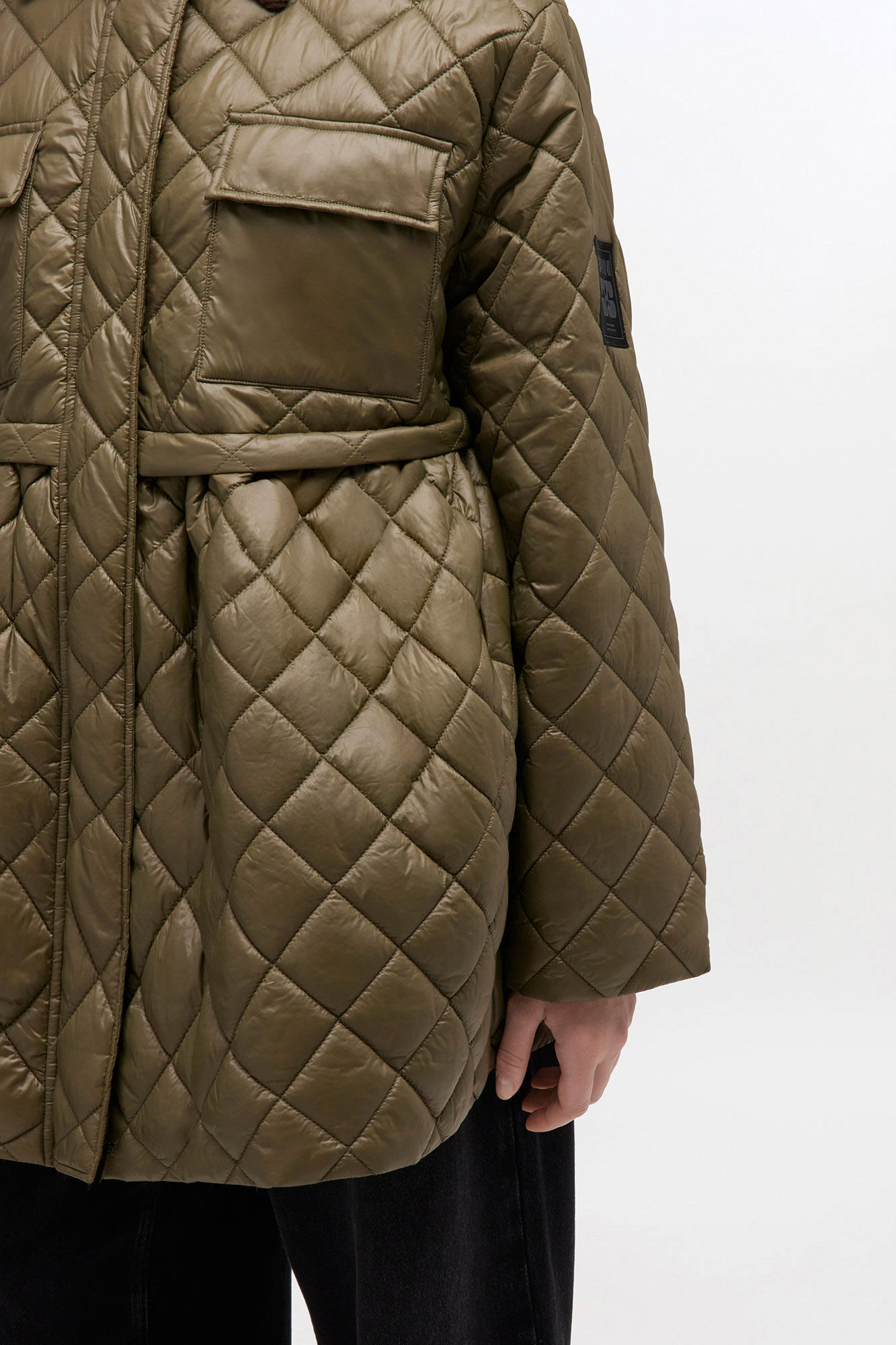 Green Quilt Midi Jacket, in colour Kalamata - 3 - GANNI