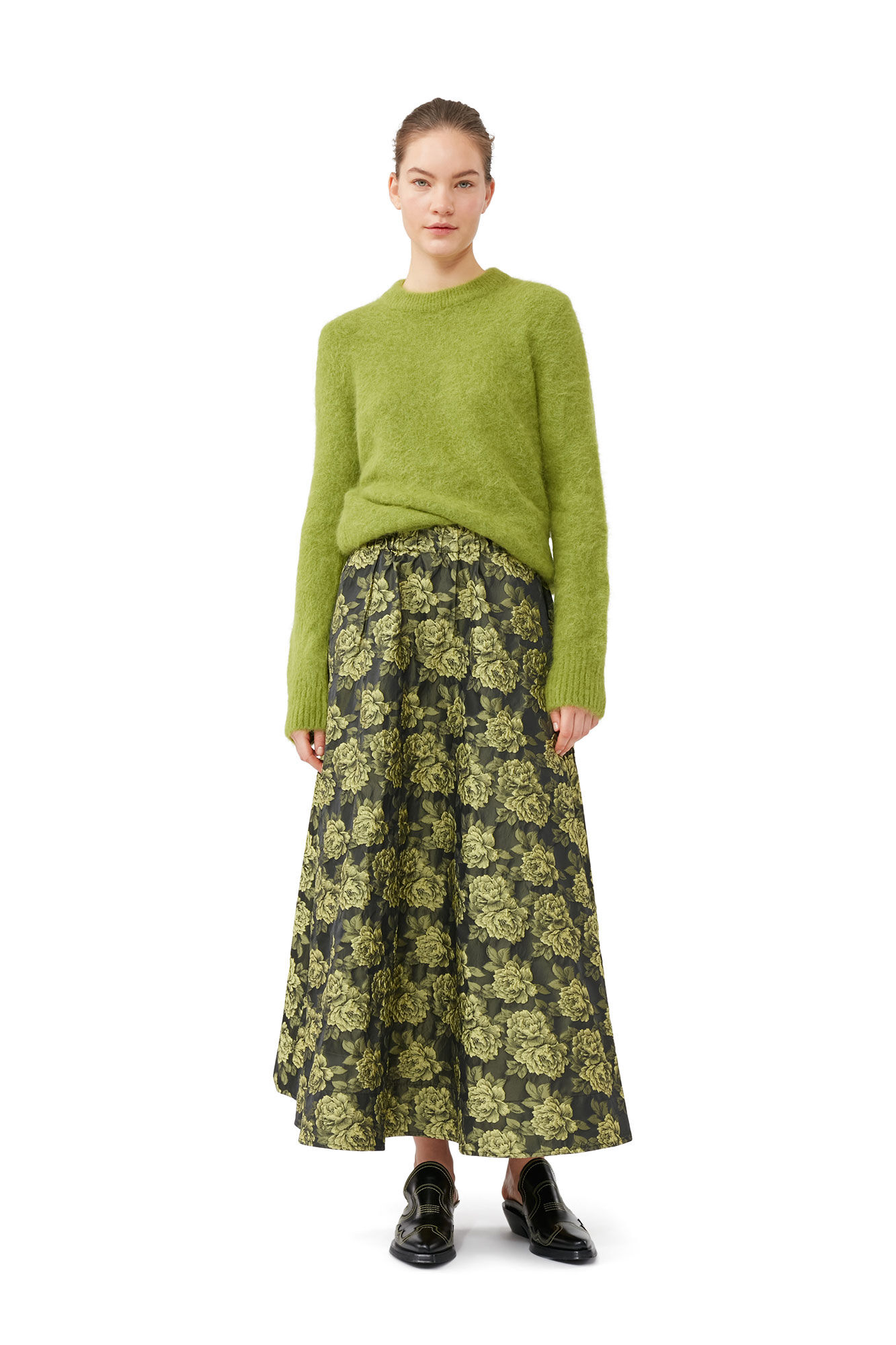 Flower Jacquard Suiting Maxi Skirt