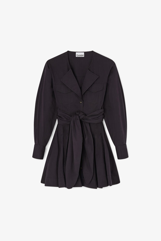 Shirt Dress in Stretch Cotton, Black