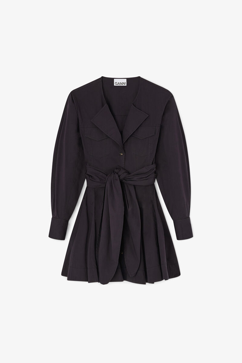 Skjortekjole i stretchbomuld, Organic Cotton, in colour Black - 1 - GANNI