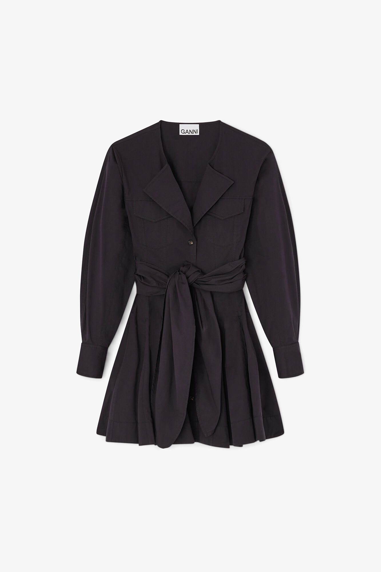 Skjortekjole i stretchbomuld, Organic Cotton, in colour Black - 1 - GANNI