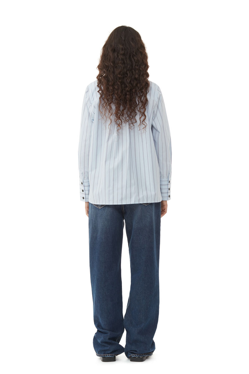 Re-cut Striped Cotton Skjorte, Cotton, in colour Heather - 4 - GANNI