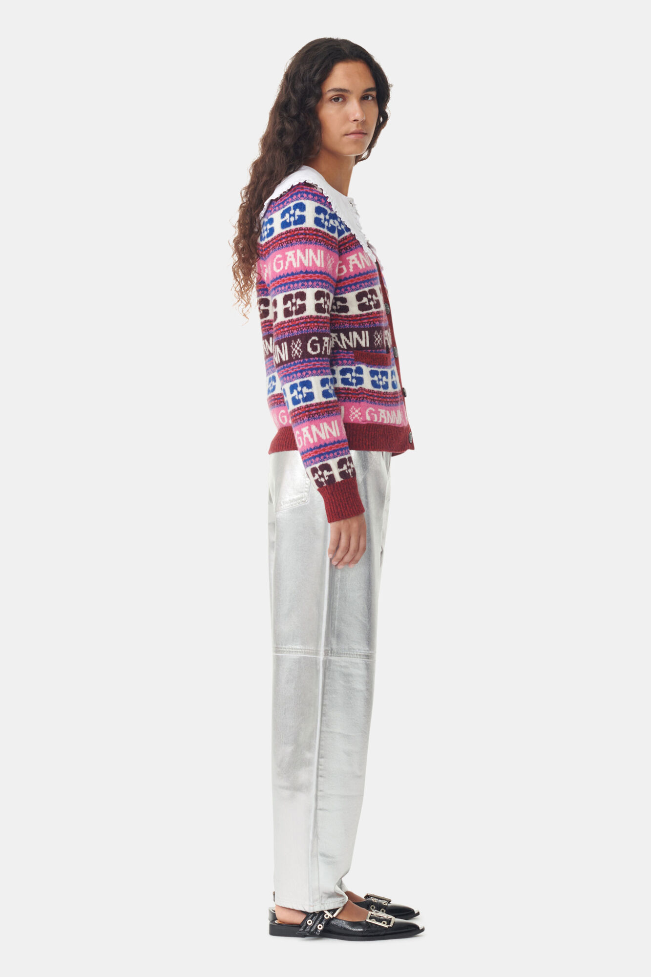 Pink Logo Wool Mix Cardigan, Recycled Polyamide, in colour Multicolour - 3 - GANNI