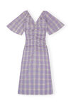 Seersucker Midi Dress, Organic Cotton, in colour Check Persian Violet - 2 - GANNI