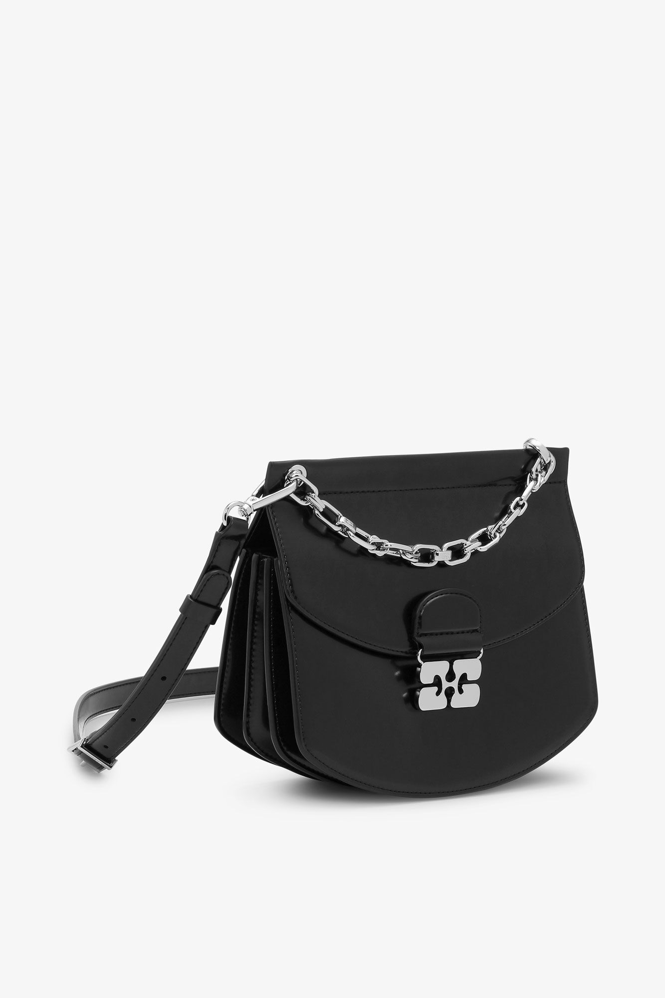 Liten, svart Apo-G-veske med kjede, Polyurethane, in colour Black - 2 - GANNI