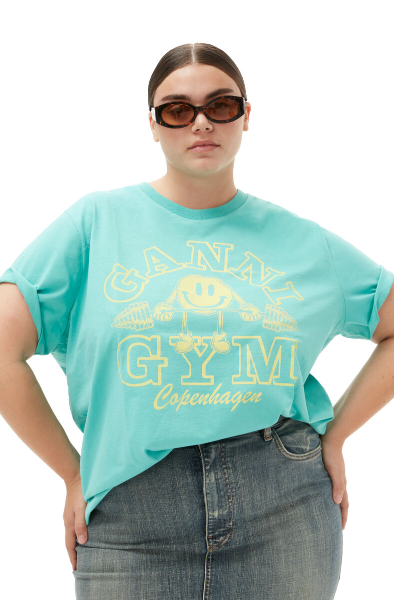 Entspannt geschnittenes Basic-Jersey-Sport-T-Shirt, Cotton, in colour Lagoon - 8 - GANNI