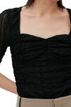 Ruched Lace Blouse , Elastane, in colour Black - 3 - GANNI