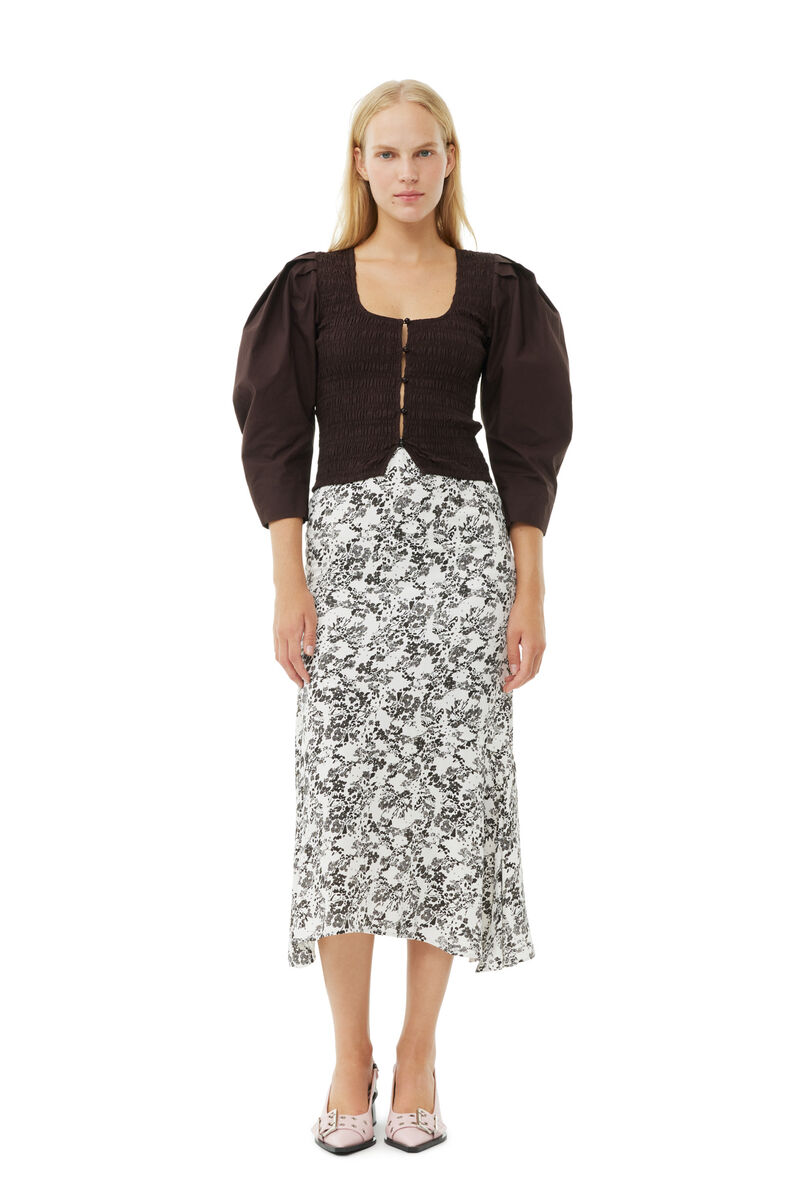 Floral Viscose Twill Long Skirt, Ecovero Viscose, in colour Egret - 1 - GANNI