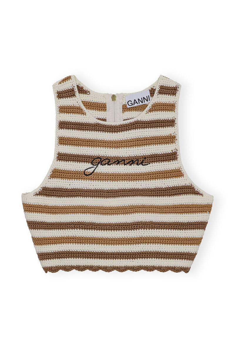 Crochet Racerback Top, Cotton, in colour Copper Brown - 1 - GANNI