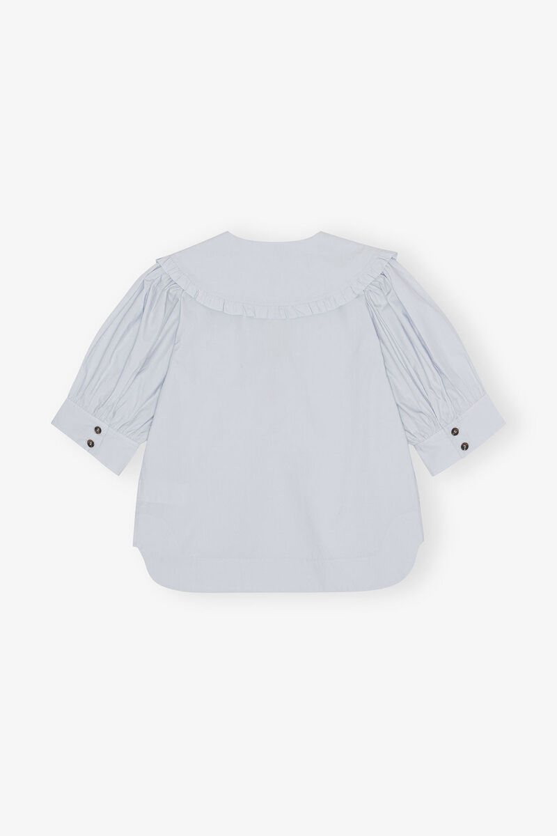 Heather Cotton Poplin Ruffle Blouse, Cotton, in colour Heather - 2 - GANNI